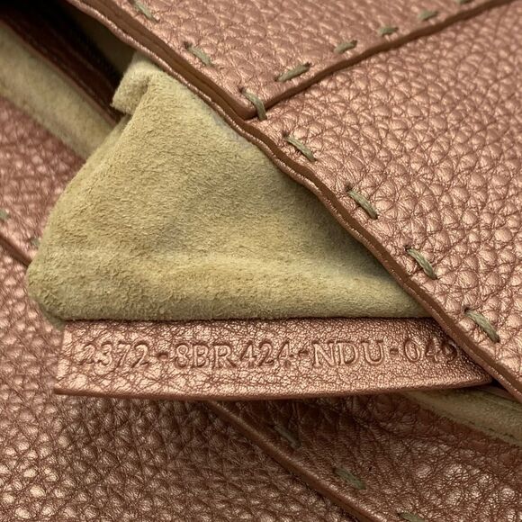 Auth Fendi Selleria Metallic Rose Grained Leather Mamma Baguette Shoulder Bag - Picture 16 of 17